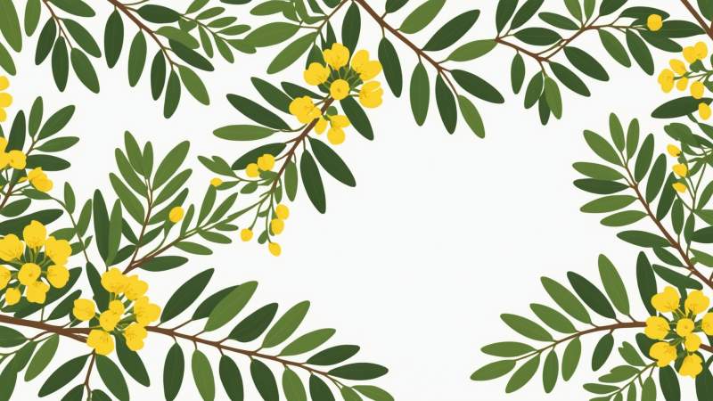 A stylized acacia branch with yellow flowers and green leaves representing Acacia Day in Australia.