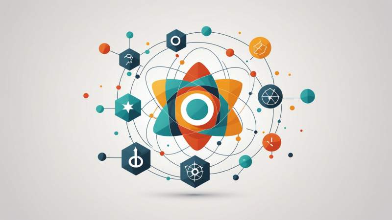 Abstract geometric shapes and scientific icons symbolizing reason and inquiry for Atheist Day in Australia.