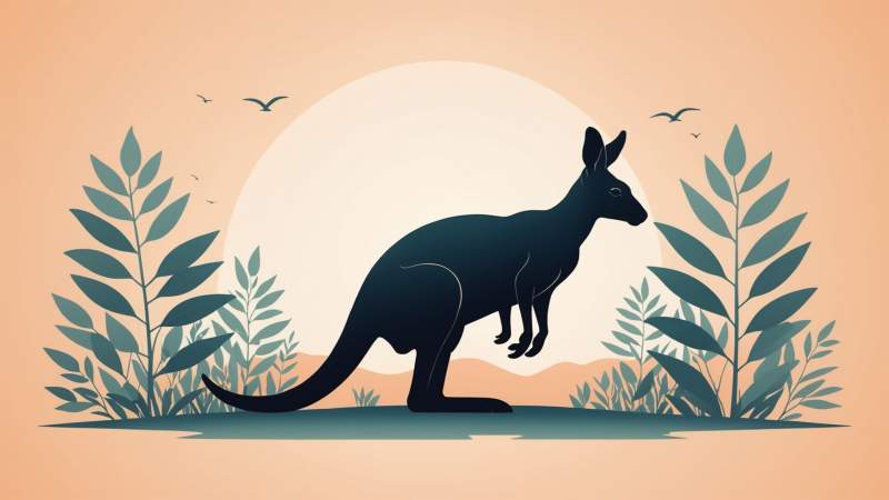 Minimalist illustration of a kangaroo, eucalyptus leaves, and Australian continent outline symbolizing Australia Day.