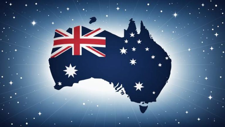 An elegant vector illustration of the Australian flag with the Southern Cross constellation and eucalyptus leaf symbolizing national pride.