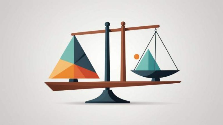 A balanced scale with abstract shapes representing decision making in a minimalist style.