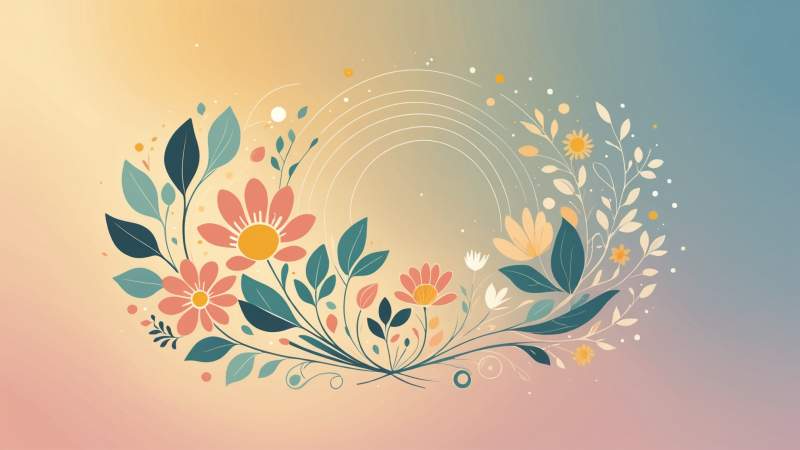 Abstract floral shapes and gentle spirals symbolizing new life in a soft pastel color palette representing the Festival of Beautiful Birth in Australia