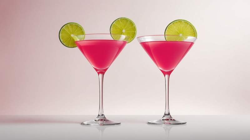 A minimalist illustration of a cosmopolitan cocktail glass with pink liquid and a lime wedge, symbolizing cocktail culture in Australia.