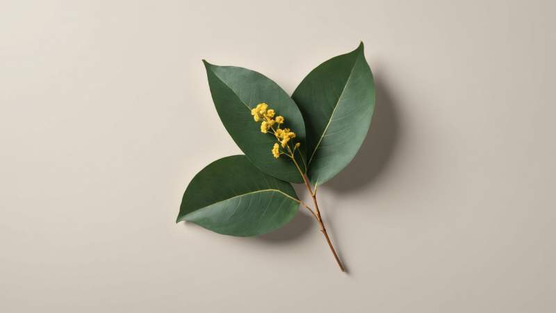 A symbolic illustration of eucalyptus leaf and wattle flower representing Australia's National Day of Mourning.