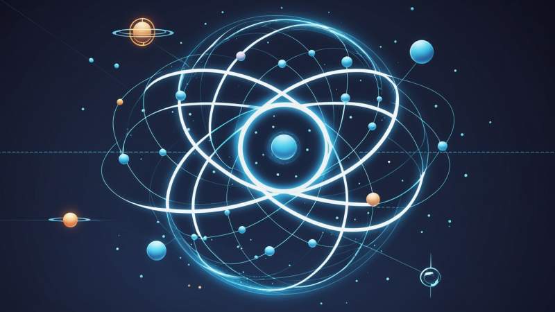 Minimalist vector illustration of quantum symbols and particles representing World Quantum Day in Australia.