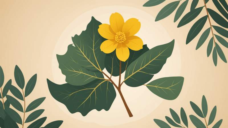 Minimalist illustration of golden wattle flowers and eucalyptus leaves with a subtle Queensland map outline symbolizing Queensland Day in Australia.