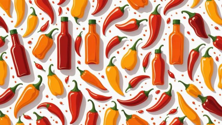 An illustration of chili peppers and hot sauce bottles symbolizing spicy sauce day in Australia.