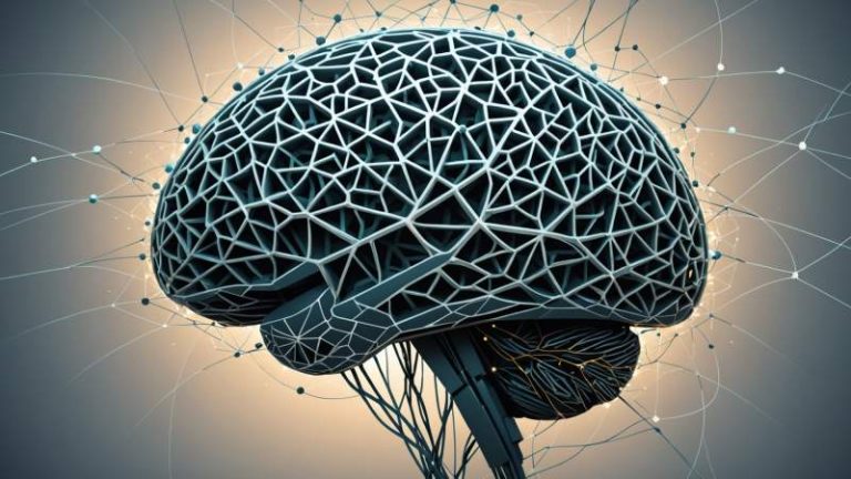 An elegant vector illustration of a stylized brain with interconnected neural shapes and subtle Australian native flora elements.