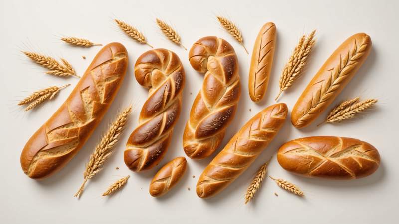 An illustration of different types of bread and wheat stalks symbolizing World Bread Day in Australia.