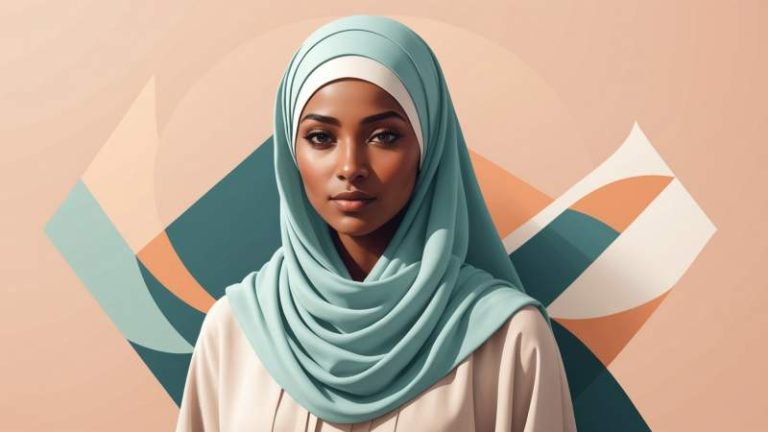A minimalist vector illustration of a hijab draped over abstract shapes symbolizing cultural identity for World Hijab Day in Australia.