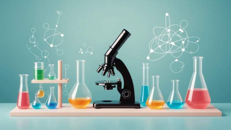 Illustration of scientific instruments and symbols representing women and girls in science in Australia.