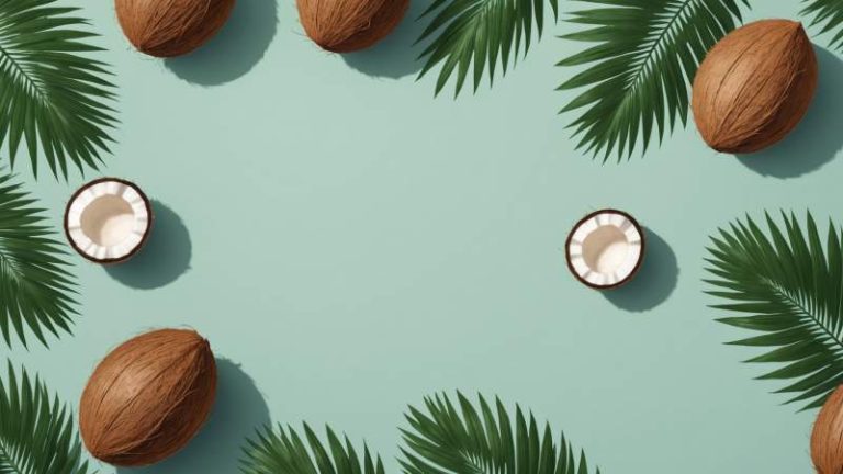 Minimalist illustration of coconuts and palm leaves symbolizing World Coconut Day in Australia.