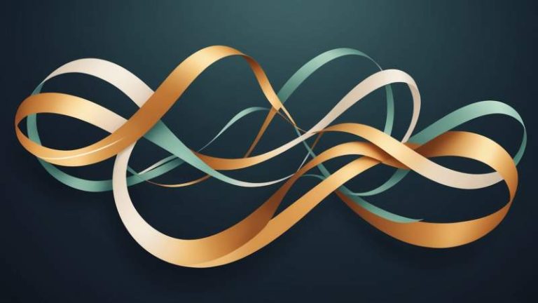 Abstract flowing ribbons and curved lines symbolizing dance movement with Australian cultural elements like a boomerang and eucalyptus leaves.