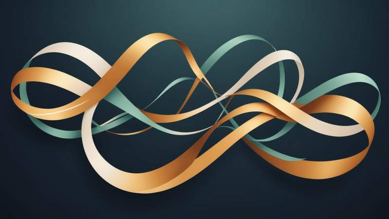 Abstract flowing ribbons and curved lines symbolizing dance movement with Australian cultural elements like a boomerang and eucalyptus leaves.