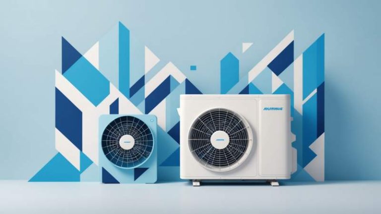 A stylized air conditioner with cool blue geometric shapes representing airflow, symbolizing air conditioning appreciation in Australia.