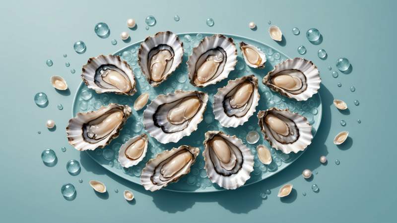 Minimalist illustration of oyster shells and pearls with soft ocean textures symbolizing Australian Oyster Day.