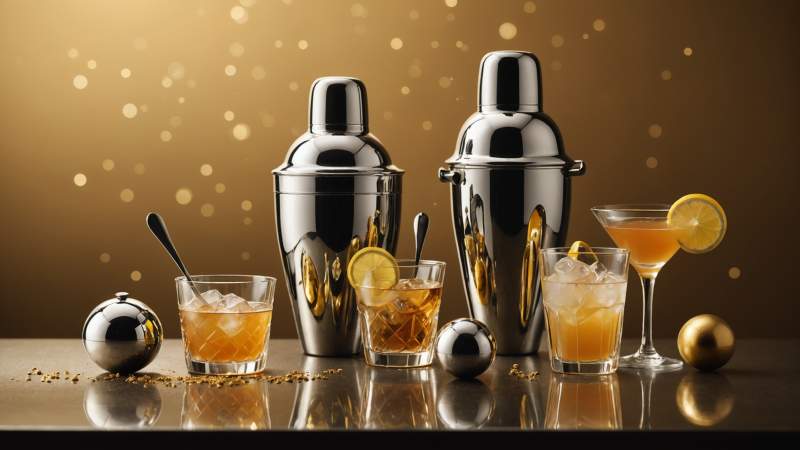 Minimalist illustration of bartending tools including a shaker and glass symbolizing World Bartender Day in Australia.
