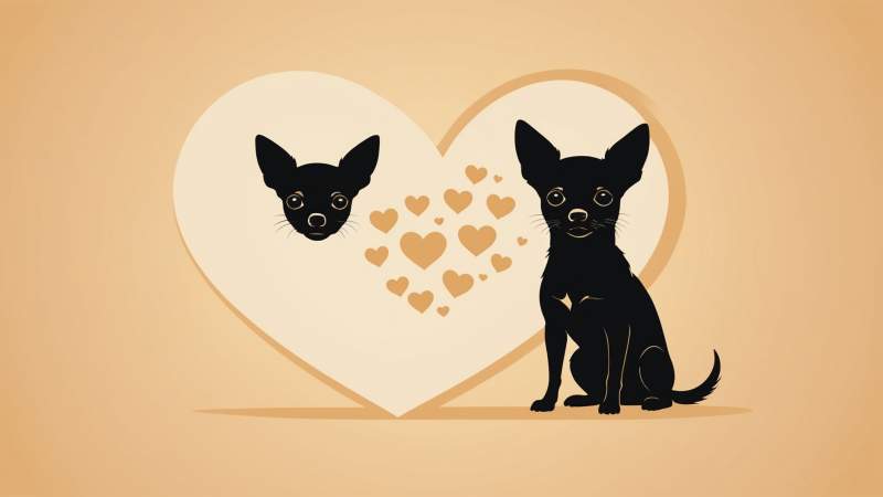Minimalist illustration of a small Chihuahua dog silhouette, paw print, and heart symbolizing appreciation for Chihuahuas in Australia.