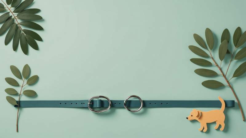 Minimalist illustration of a dog leash, paw prints, and eucalyptus leaf symbolizing dog walking in Australia.