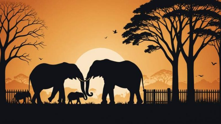 Minimalist illustration of an elephant silhouette with zoo elements symbolizing elephant protection in Australia.