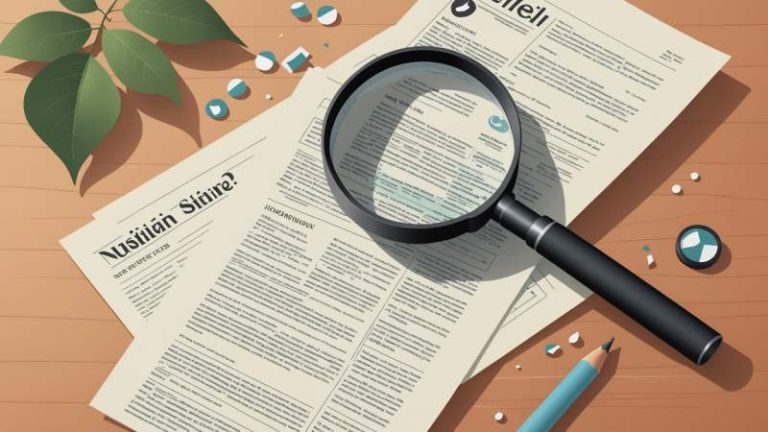 An illustration showing a magnifying glass over a newspaper with digital data icons and a eucalyptus leaf symbolizing fact-checking in Australia.