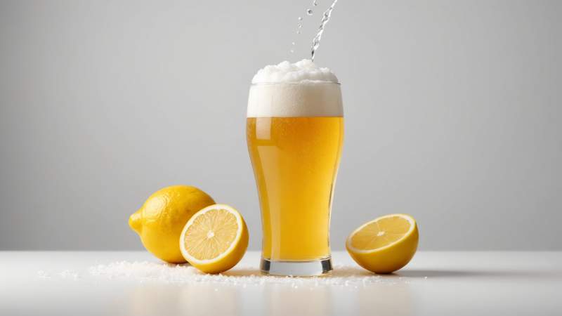 A minimalist illustration showing a stylized glass of Gose beer with salt and lemon, symbolizing the Gose beer culture celebrated in Australia.