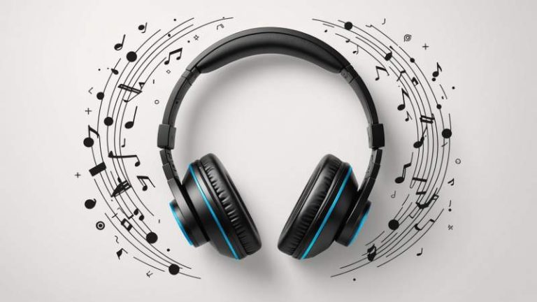 A clean vector illustration of modern headphones with floating sound waves and musical notes symbolizing headphone day in Australia.