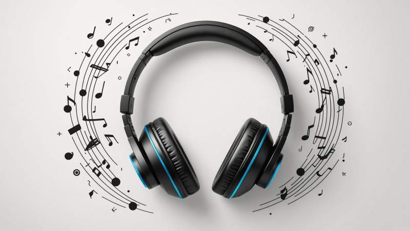 A clean vector illustration of modern headphones with floating sound waves and musical notes symbolizing headphone day in Australia.