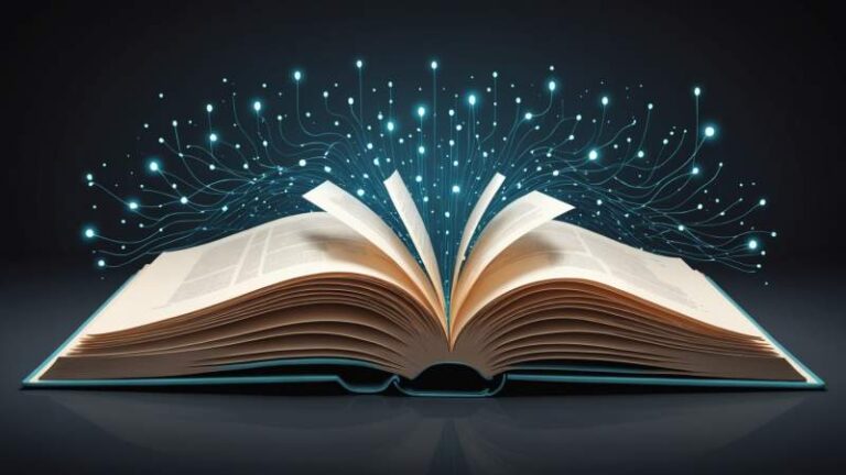 An elegant vector illustration of an open book with glowing pages and digital data streams symbolizing freedom of information in Australia.