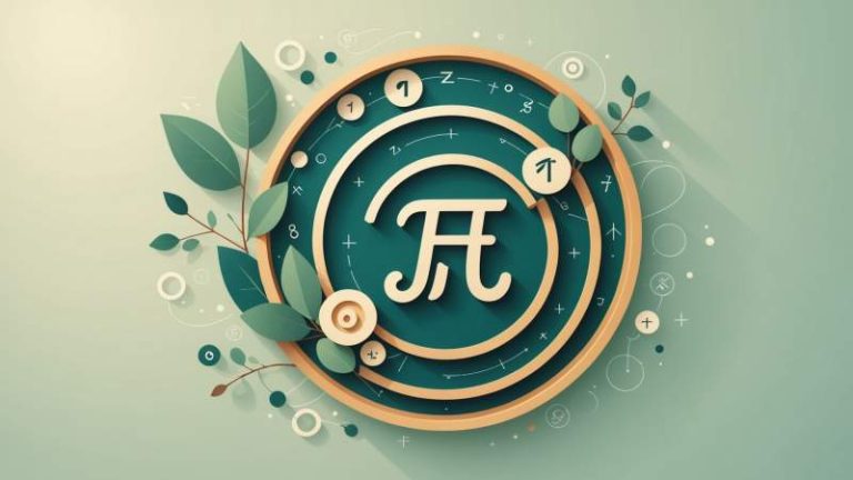 Minimalist illustration of a pi symbol with geometric shapes and an Australian eucalyptus leaf representing Pi Day in Australia.
