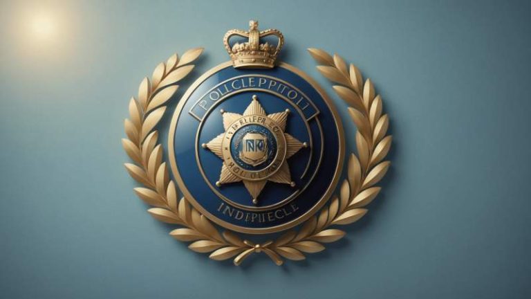 An elegant vector illustration showing a police badge, laurel wreath, and globe symbolizing Interpol remembrance in Australia.