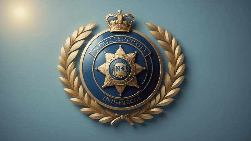 An elegant vector illustration showing a police badge, laurel wreath, and globe symbolizing Interpol remembrance in Australia.