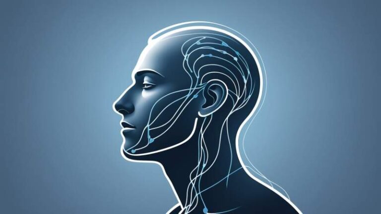 Minimalist illustration showing a human profile with highlighted airway and flowing lines representing breathing, symbolizing sleep apnea awareness in Australia.
