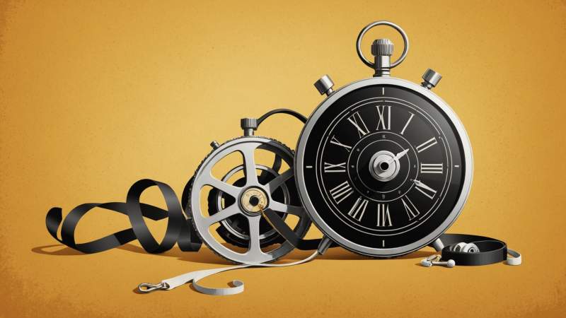An elegant vector illustration showing a vintage film reel, sports whistle, and stopwatch symbolizing sports cinema in Australia.