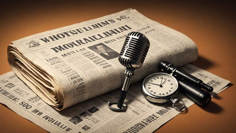 An illustration showing a vintage microphone, sports newspaper, and stopwatch symbolizing sports journalism in Australia.