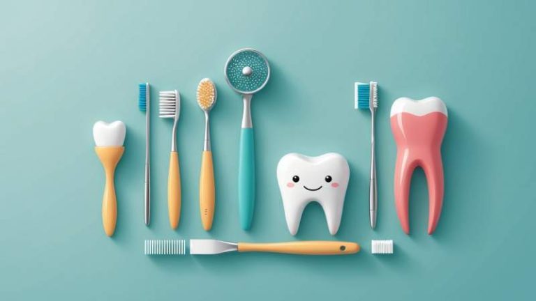 Minimalist illustration of dental tools and a tooth symbol representing International Dentist Day in Australia.