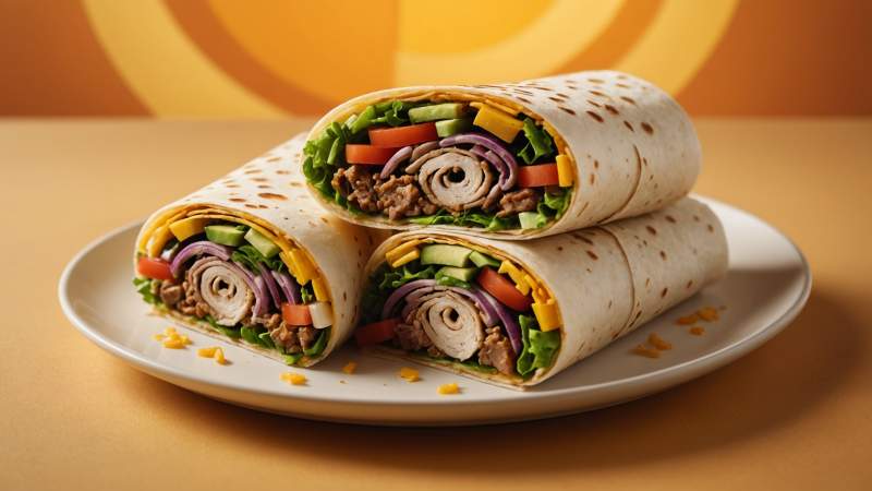 Minimalist illustration of a stylized shawarma wrap with colorful layers on a plate, symbolizing World Shawarma Day in Australia.