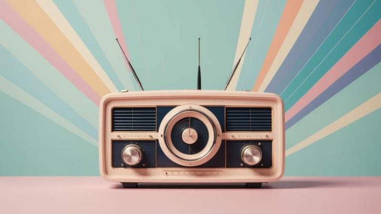 Minimalist illustration of a vintage radio transmitter with floating radio waves symbolizing amateur radio in Australia.