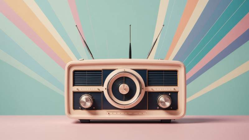 Minimalist illustration of a vintage radio transmitter with floating radio waves symbolizing amateur radio in Australia.