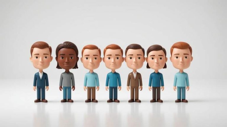 Stylized bobblehead figures with oversized heads gently tilted, symbolizing wobbling heads in a clean minimalist style.
