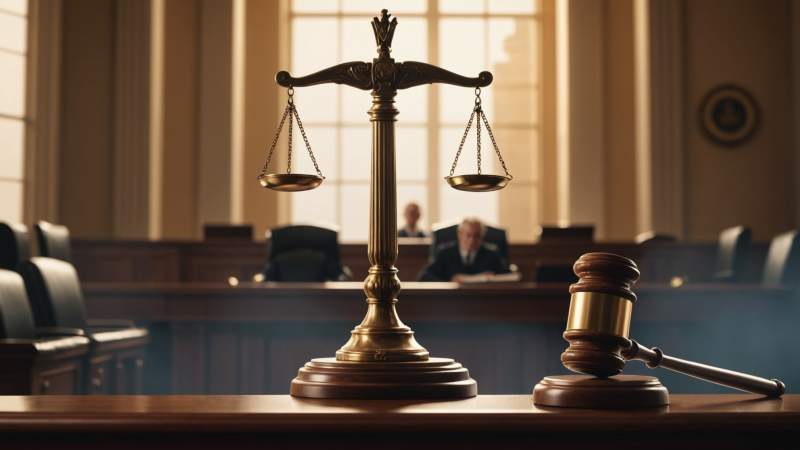 An elegant vector illustration of a balanced scale of justice with a gavel and eucalyptus leaves symbolizing women judges in Australia.
