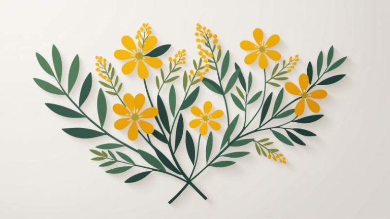 Minimalist illustration of wattle flowers and female gender symbols representing International Women's Day in Australia.