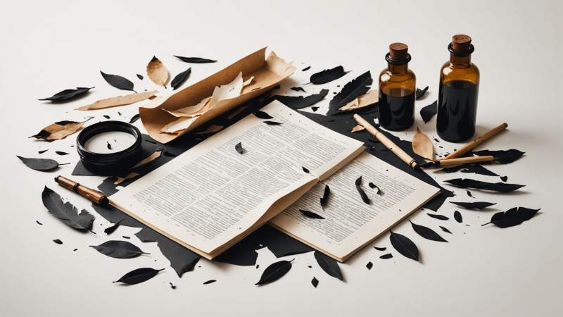 Torn poetry pages and broken quills symbolizing Bad Poetry Day in Australia