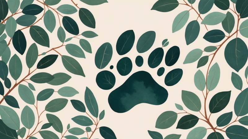 An illustration of a cat paw with fading claws surrounded by eucalyptus leaves symbolizing claw removal awareness in Australia.