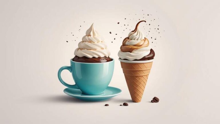 A minimalist illustration of an ice cream cone and a cup of coffee symbolizing ice cream for breakfast in Australia.
