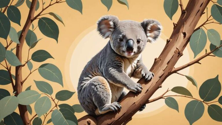 Illustration of a koala sitting on a eucalyptus branch symbolizing wildlife rescue in Australia.