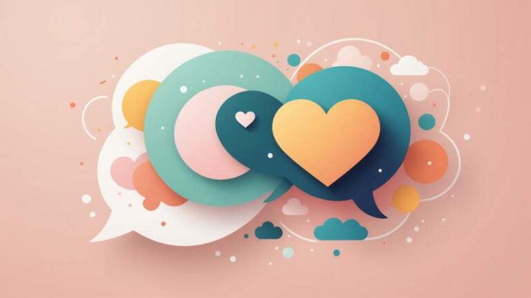 A minimalist illustration of a speech bubble with a heart symbol surrounded by soft pastel shapes representing mental health support in Australia.