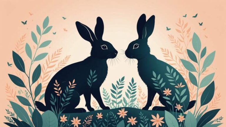 A minimalist vector illustration of a stylized rabbit with abstract foliage on a soft pastel background, symbolizing International Rabbit Day in Australia.