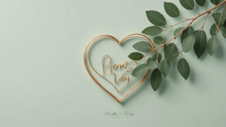 A minimalist illustration of a eucalyptus branch forming a heart shape symbolizing Mother's Day in Australia.