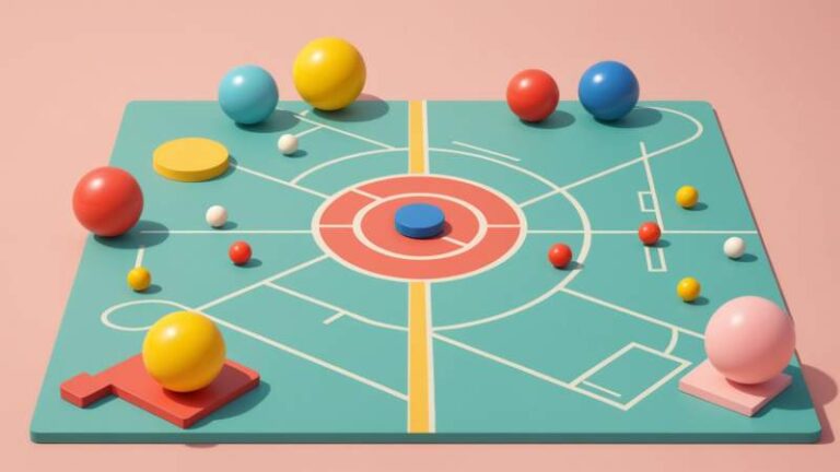 Illustration of classic school playground game items like skipping rope, hopscotch, marbles, and spinning top arranged on a soft pastel background symbolizing World School Games Day in Australia.